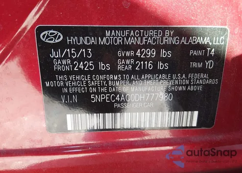 2013 Hyundai Sonata Limited from USA, damaged, VIN 5NPEC4AC0DH777980